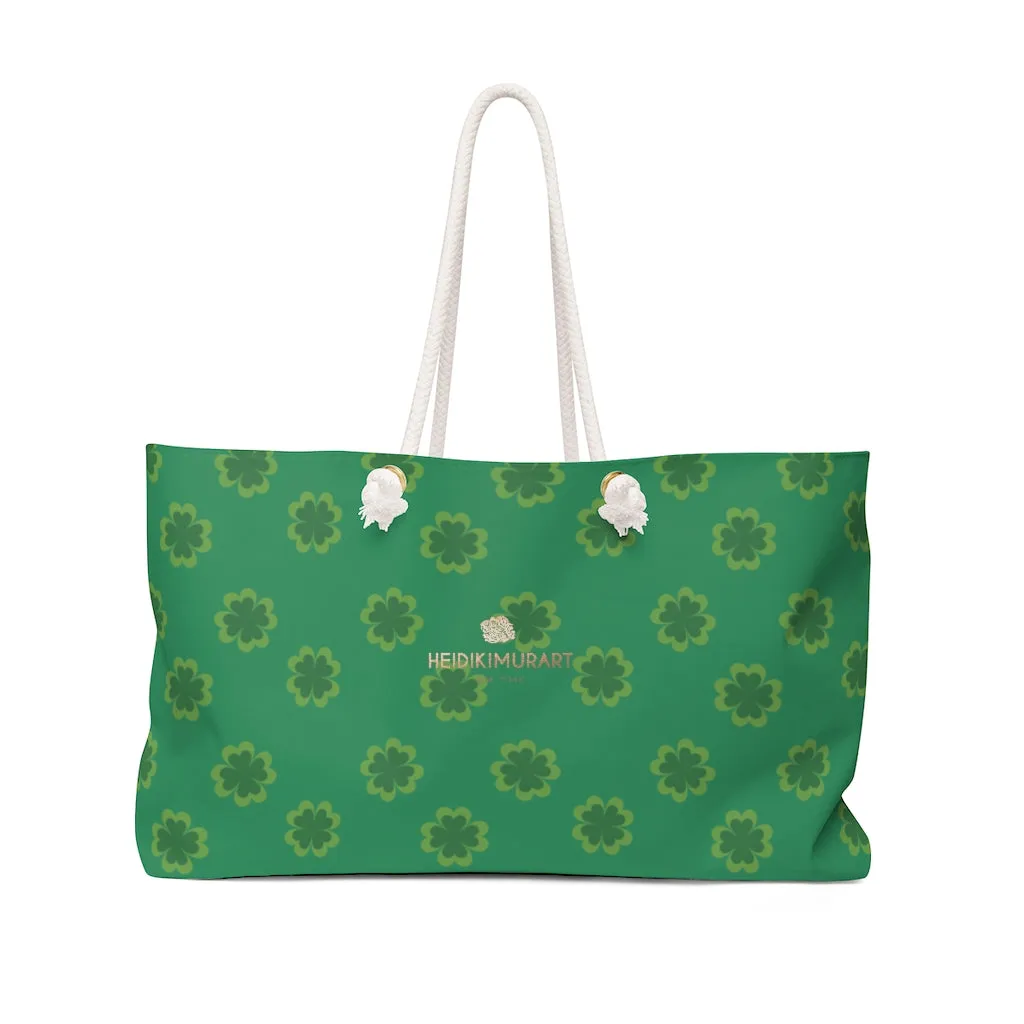 Dark Green Clover Weekender Bag, St. Patrick's Day Large Weekender Tote Bag- Printed in USA