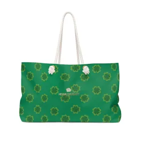 Dark Green Clover Weekender Bag, St. Patrick's Day Large Weekender Tote Bag- Printed in USA