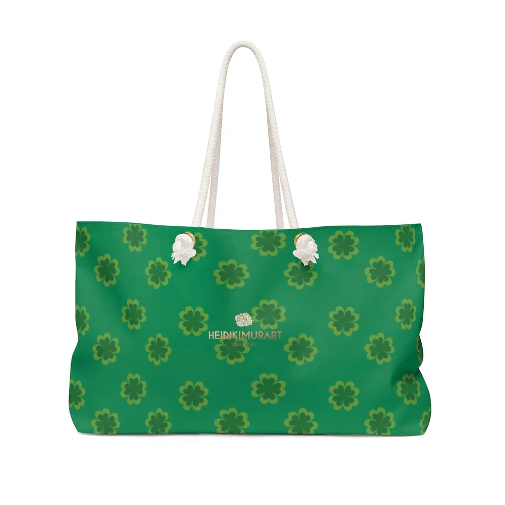 Dark Green Clover Weekender Bag, St. Patrick's Day Large Weekender Tote Bag- Printed in USA