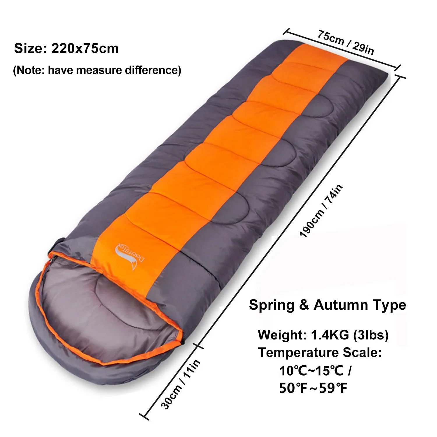 Desert&Fox Lightweight Camping Sleeping Bag - 4 Season, Warm & Cold Envelope Design