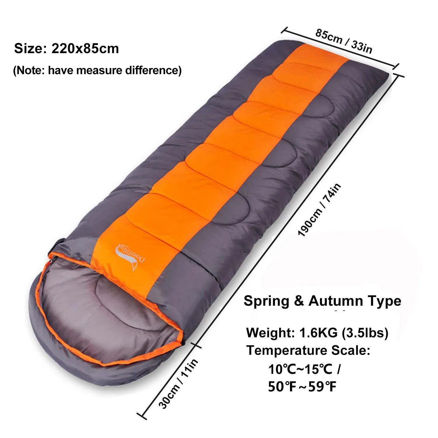 Desert&Fox Lightweight Camping Sleeping Bag - 4 Season, Warm & Cold Envelope Design