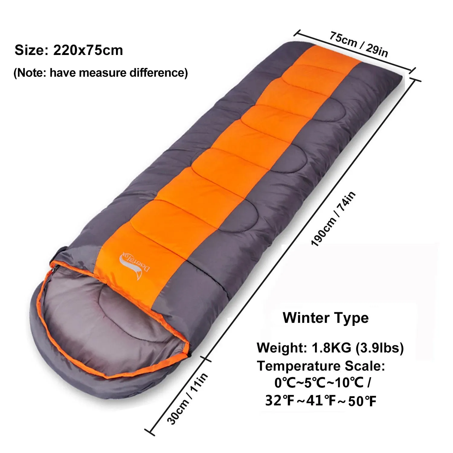 Desert&Fox Lightweight Camping Sleeping Bag - 4 Season, Warm & Cold Envelope Design