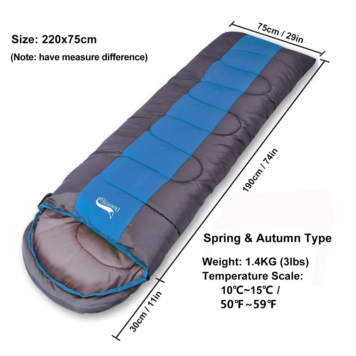 Desert&Fox Lightweight Camping Sleeping Bag - 4 Season, Warm & Cold Envelope Design