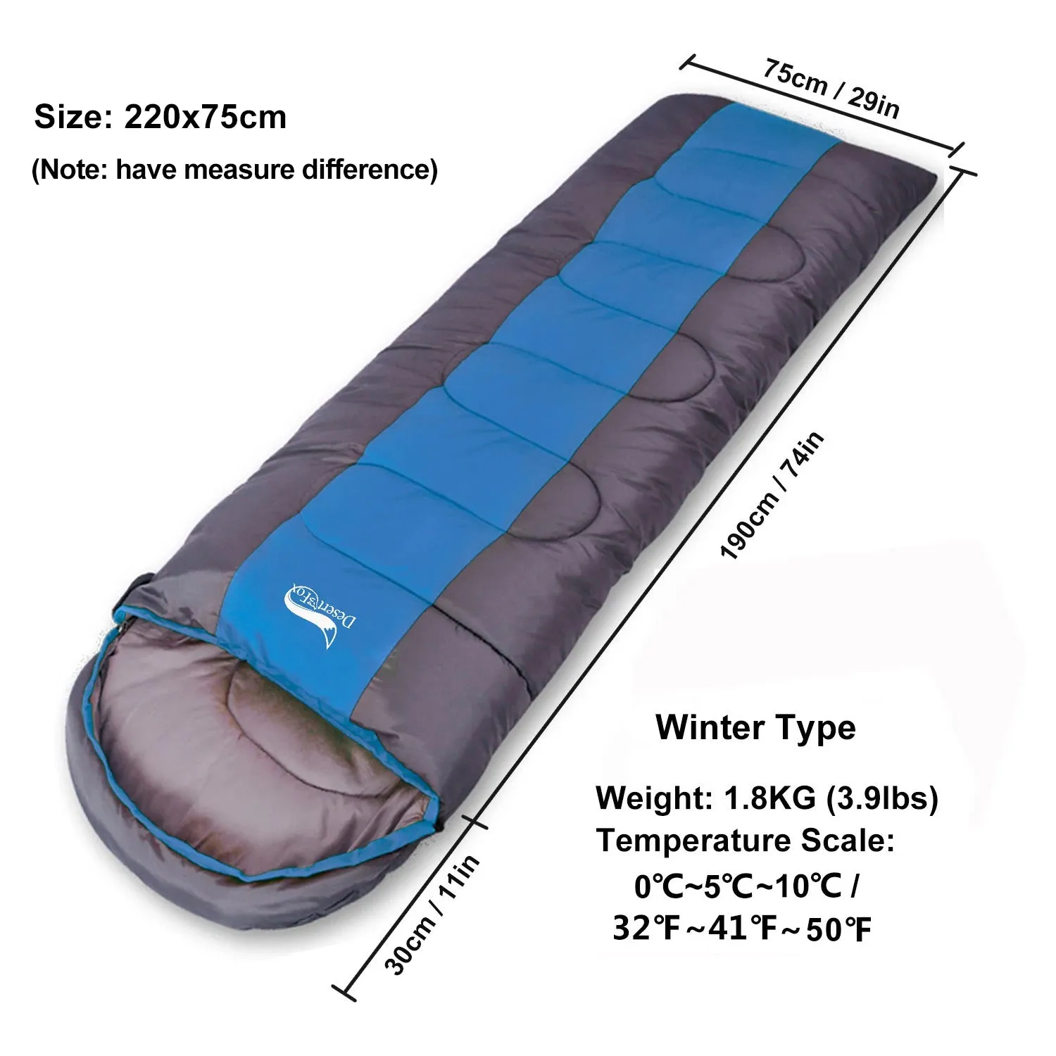 Desert&Fox Lightweight Camping Sleeping Bag - 4 Season, Warm & Cold Envelope Design