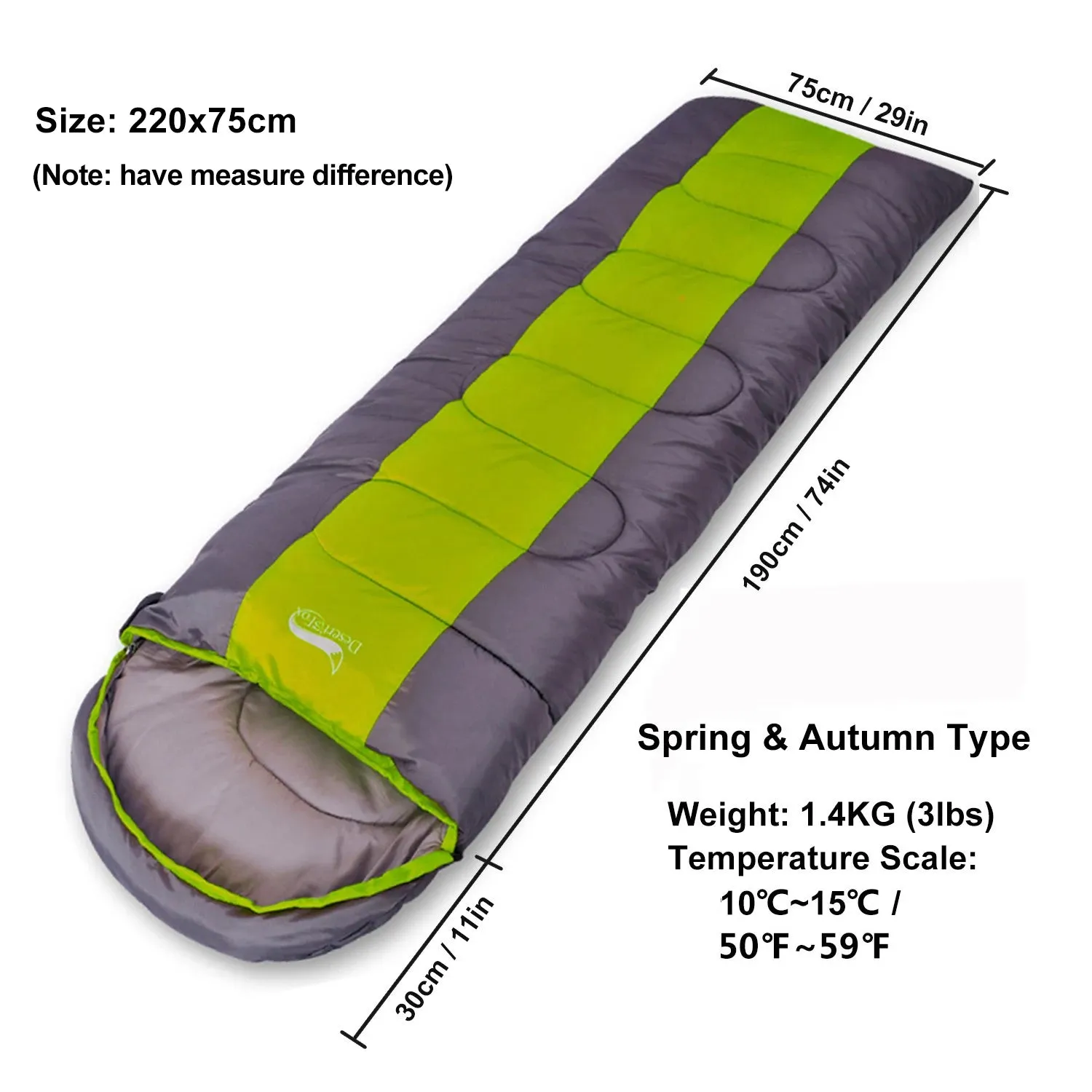 Desert&Fox Lightweight Camping Sleeping Bag - 4 Season, Warm & Cold Envelope Design