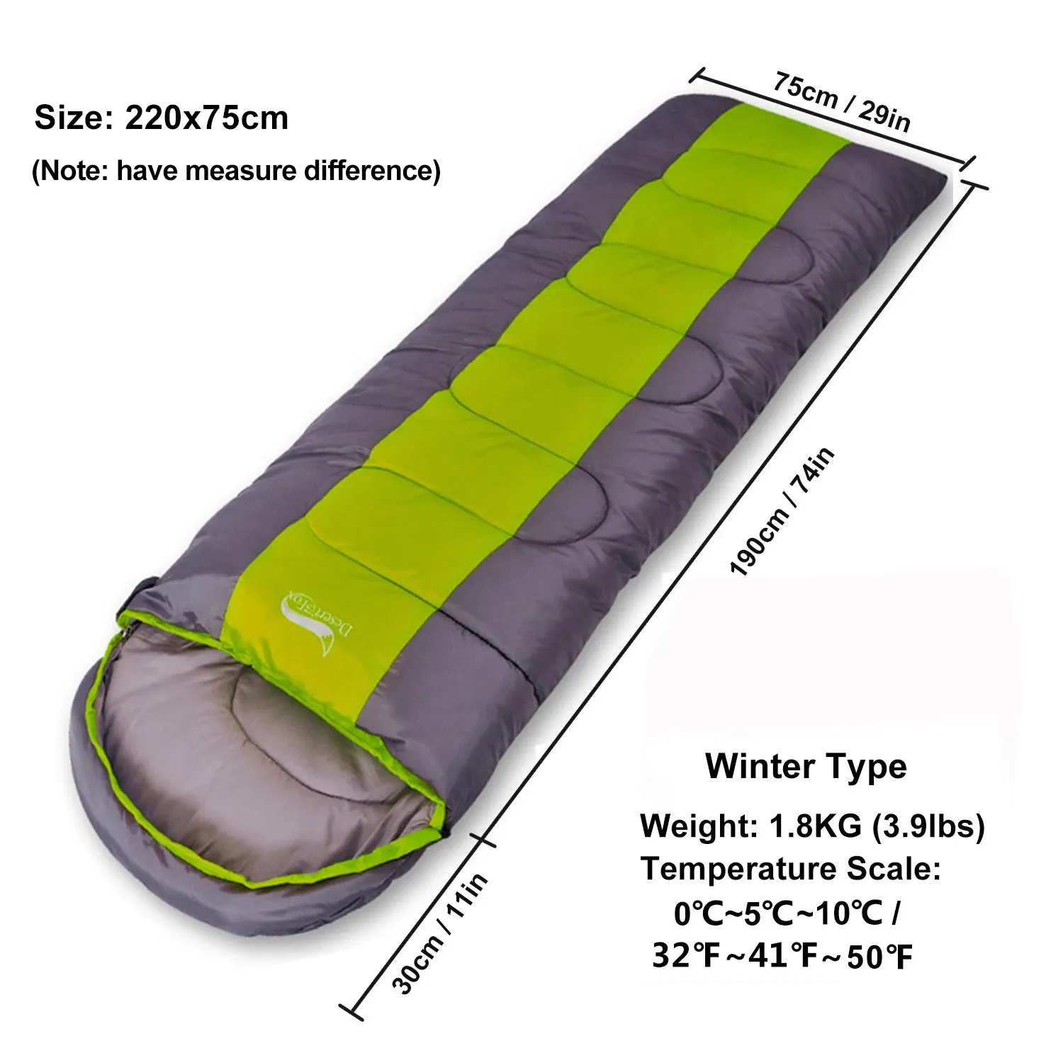 Desert&Fox Lightweight Camping Sleeping Bag - 4 Season, Warm & Cold Envelope Design