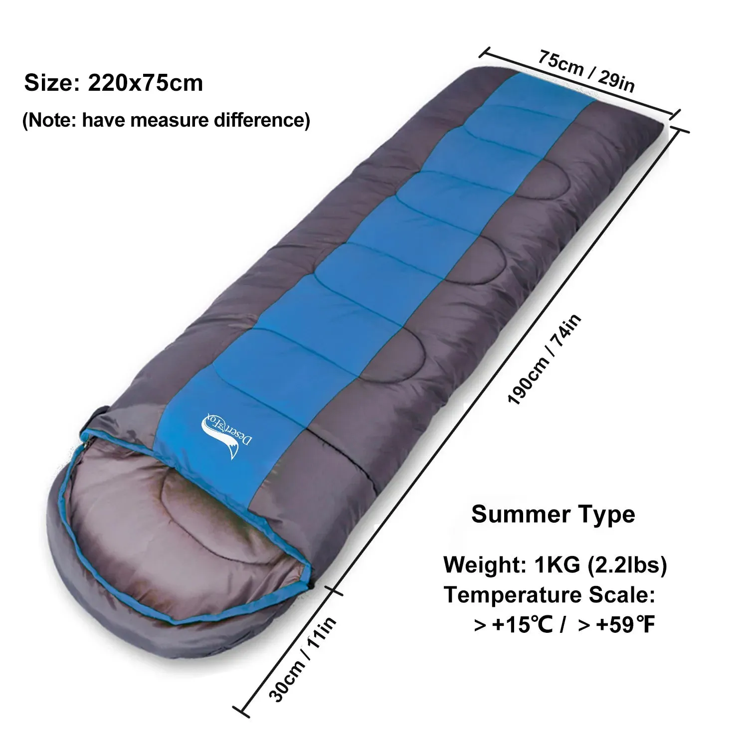 Desert&Fox Lightweight Camping Sleeping Bag - 4 Season, Warm & Cold Envelope Design