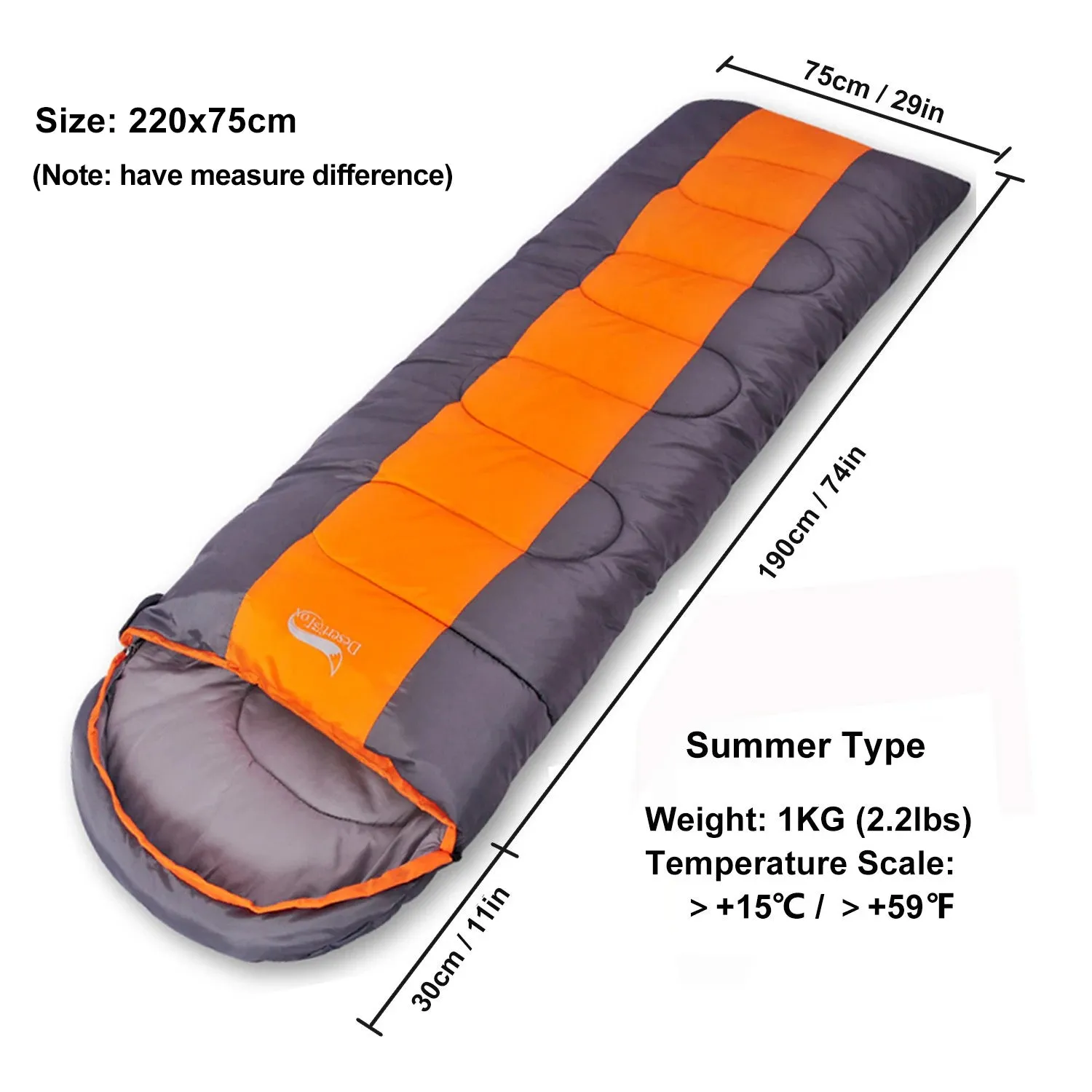 Desert&Fox Lightweight Camping Sleeping Bag - 4 Season, Warm & Cold Envelope Design