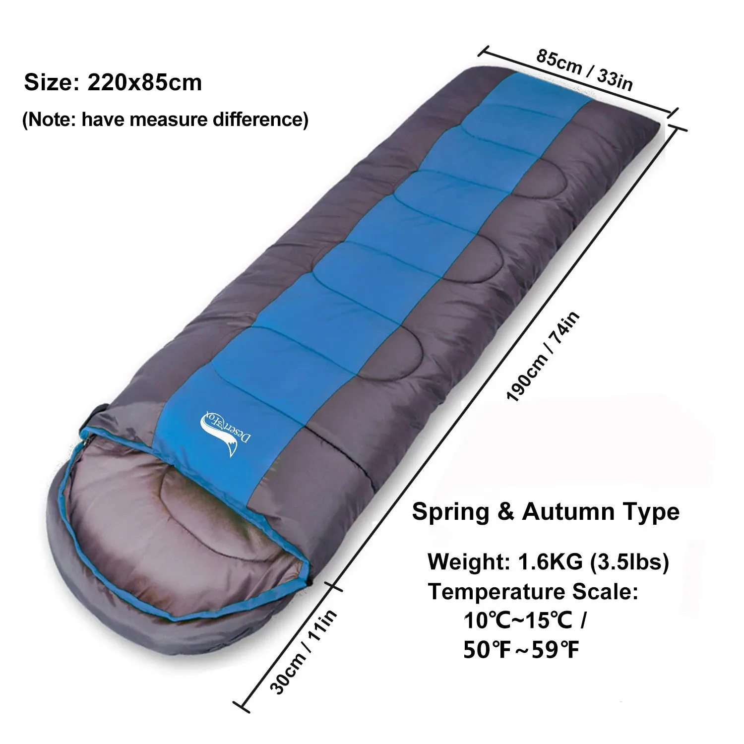Desert&Fox Lightweight Camping Sleeping Bag - 4 Season, Warm & Cold Envelope Design
