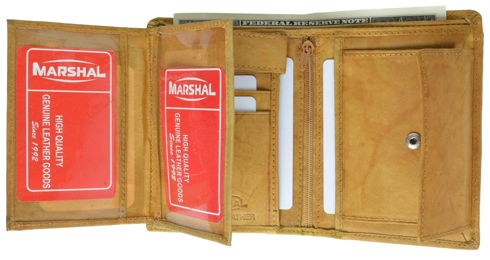 European Style Bifold Trifold Genuine Leather Wallet with ID Window 518 CF