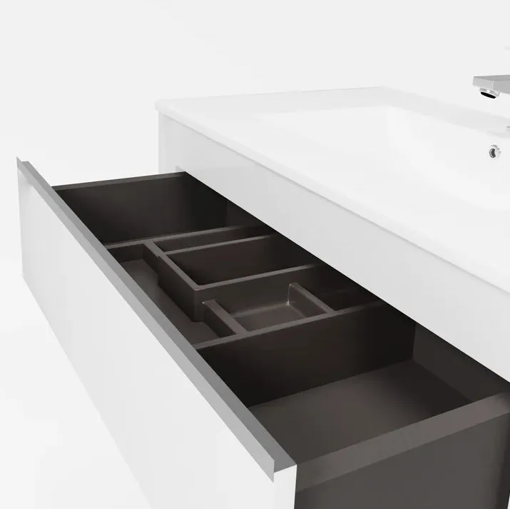 Floor-mount Vanity Bottom 32" x 18" 3 Drawers in High Gloss White - Vanity Top Sold Seperately