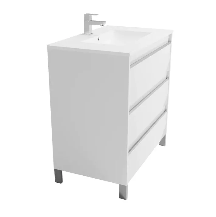Floor-mount Vanity Bottom 32" x 18" 3 Drawers in High Gloss White - Vanity Top Sold Seperately