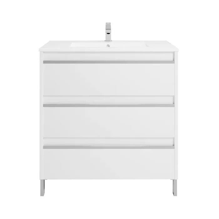 Floor-mount Vanity Bottom 32" x 18" 3 Drawers in High Gloss White - Vanity Top Sold Seperately