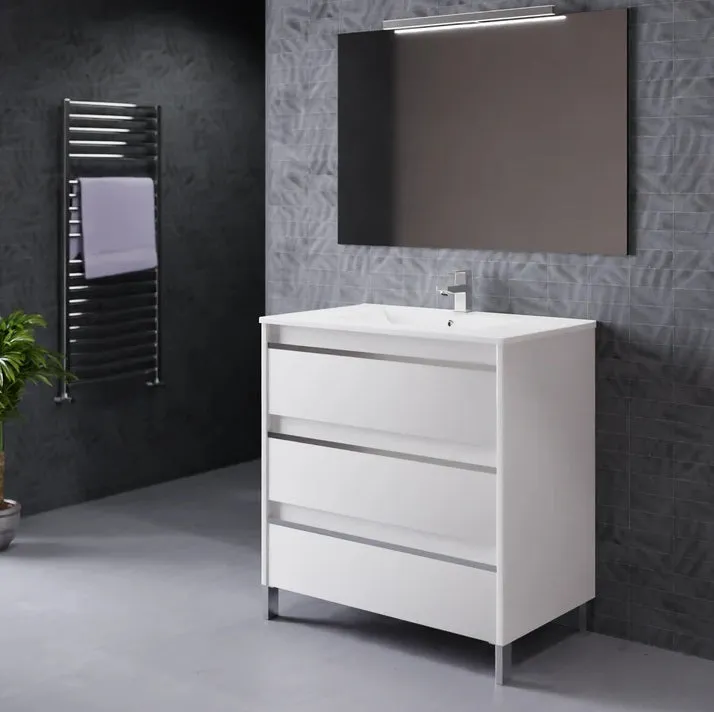 Floor-mount Vanity Bottom 32" x 18" 3 Drawers in High Gloss White - Vanity Top Sold Seperately