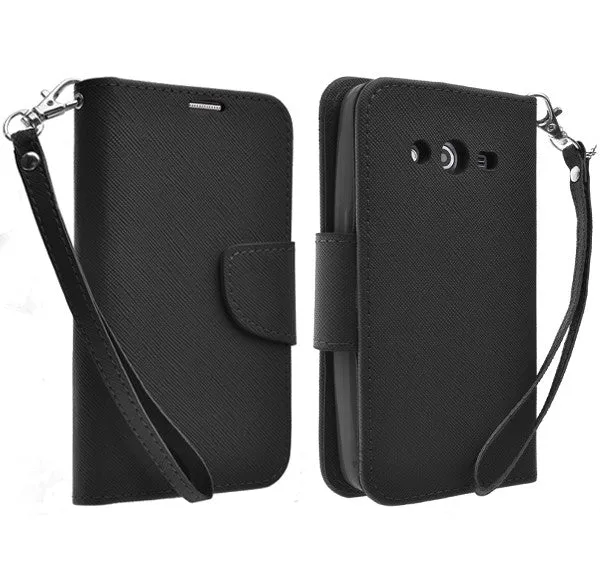 Galaxy Avant/G386T Wallet Case, Wrist Strap Magnetic Flip Fold[Kickstand] Pu Leather Wallet Case with ID & Credit Card Slot - Black