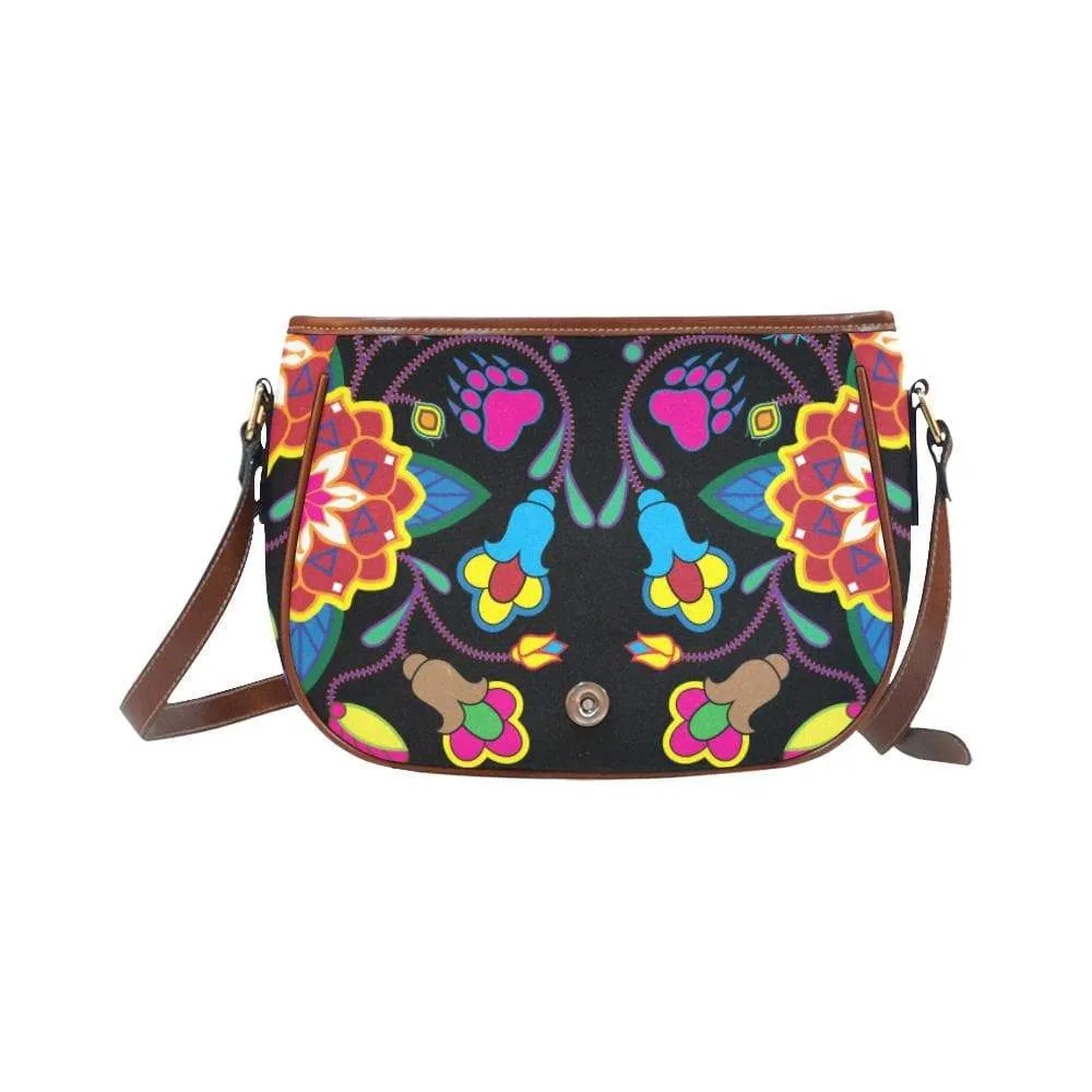 Geometric Floral Winter - Black Saddle Bag/Small