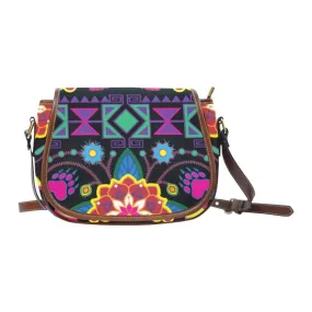Geometric Floral Winter - Black Saddle Bag/Small