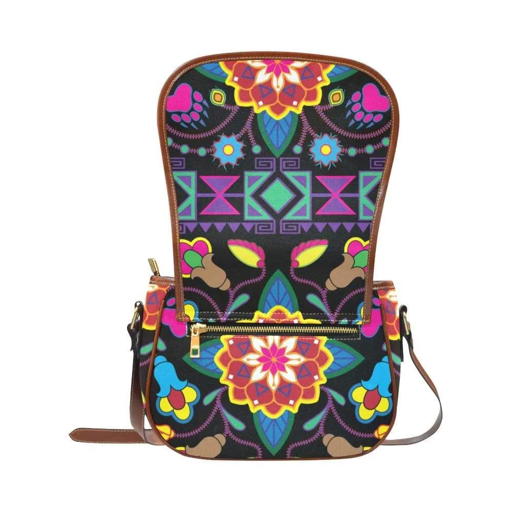 Geometric Floral Winter - Black Saddle Bag/Small