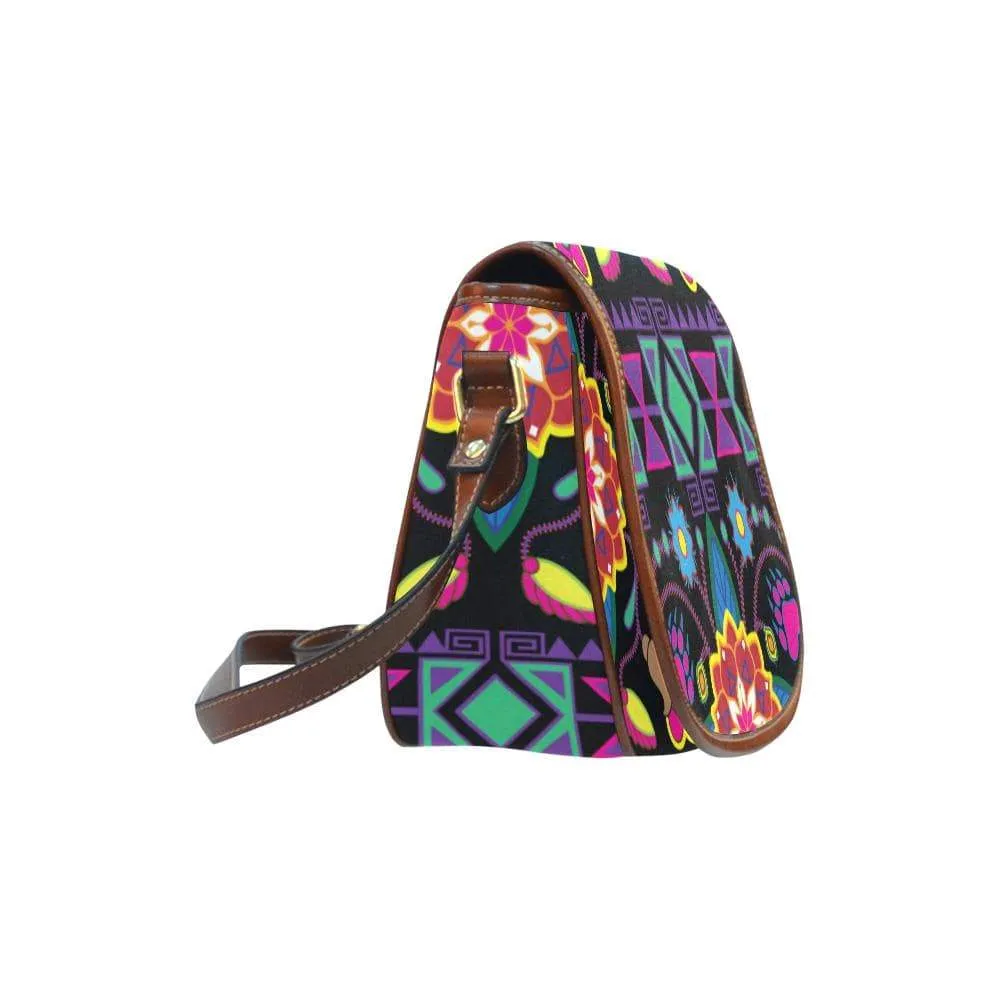 Geometric Floral Winter - Black Saddle Bag/Small
