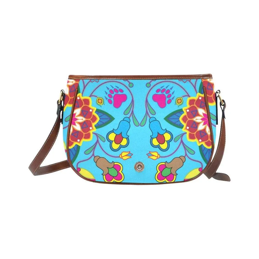 Geometric Floral Winter - Sky Blue Saddle Bag/Small