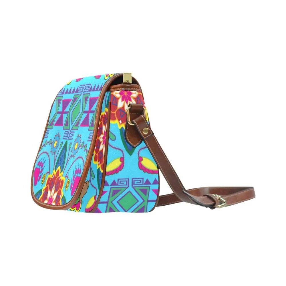 Geometric Floral Winter - Sky Blue Saddle Bag/Small