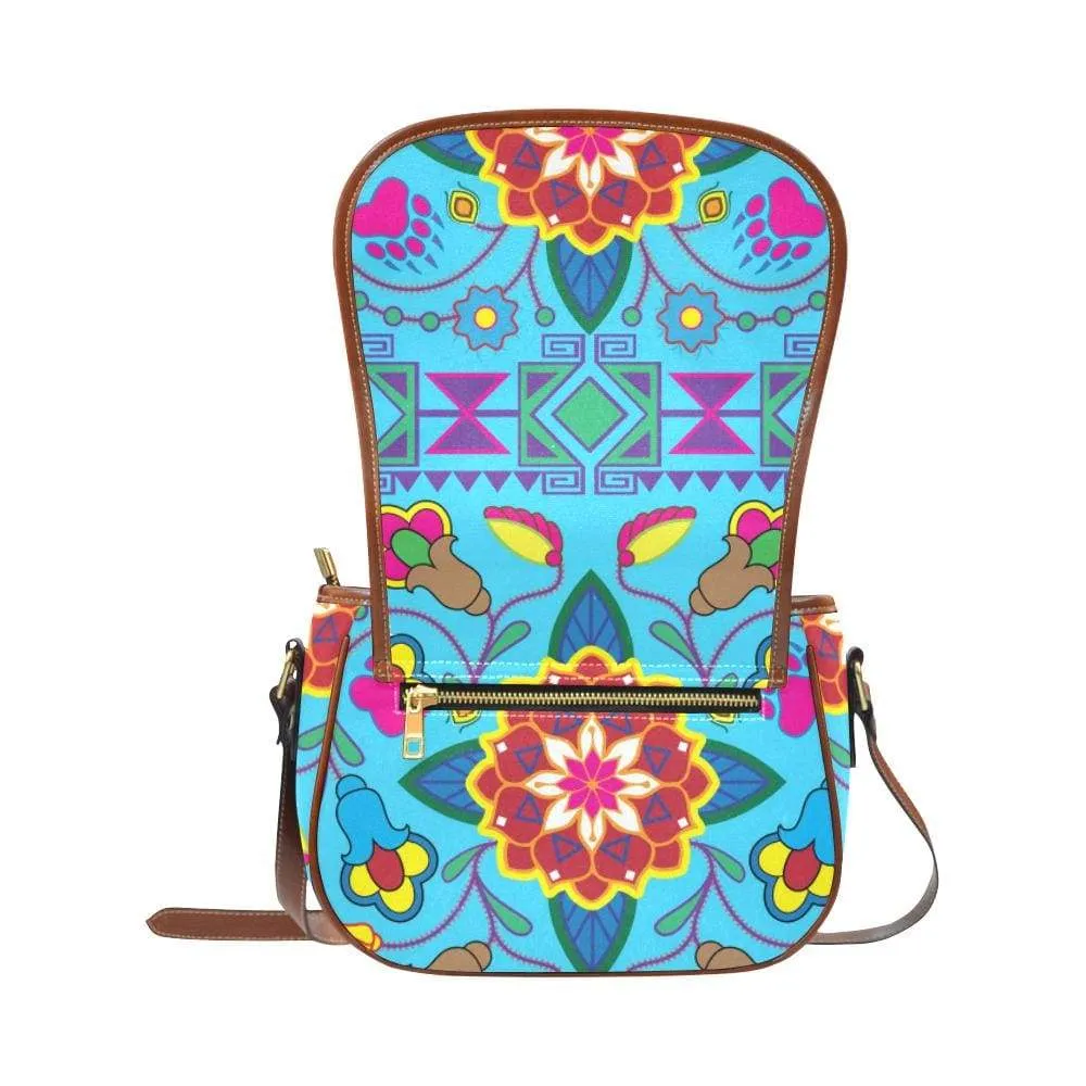 Geometric Floral Winter - Sky Blue Saddle Bag/Small