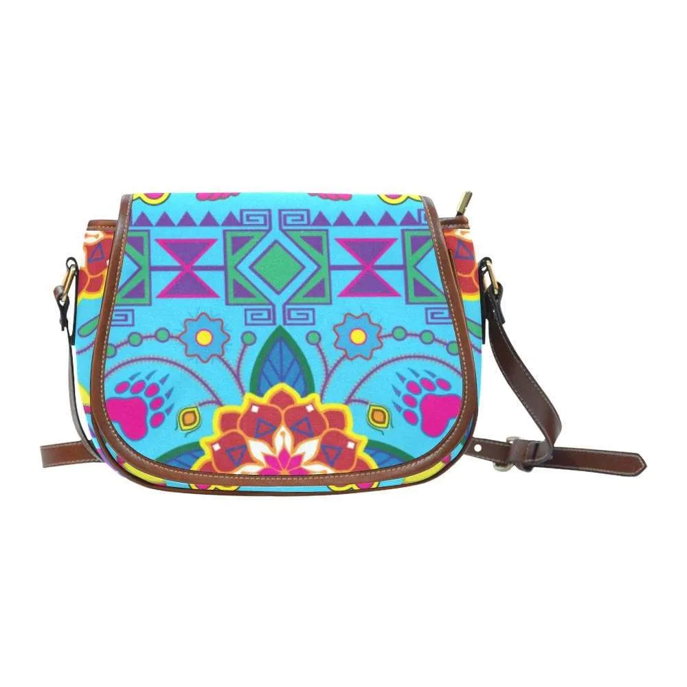 Geometric Floral Winter - Sky Blue Saddle Bag/Small