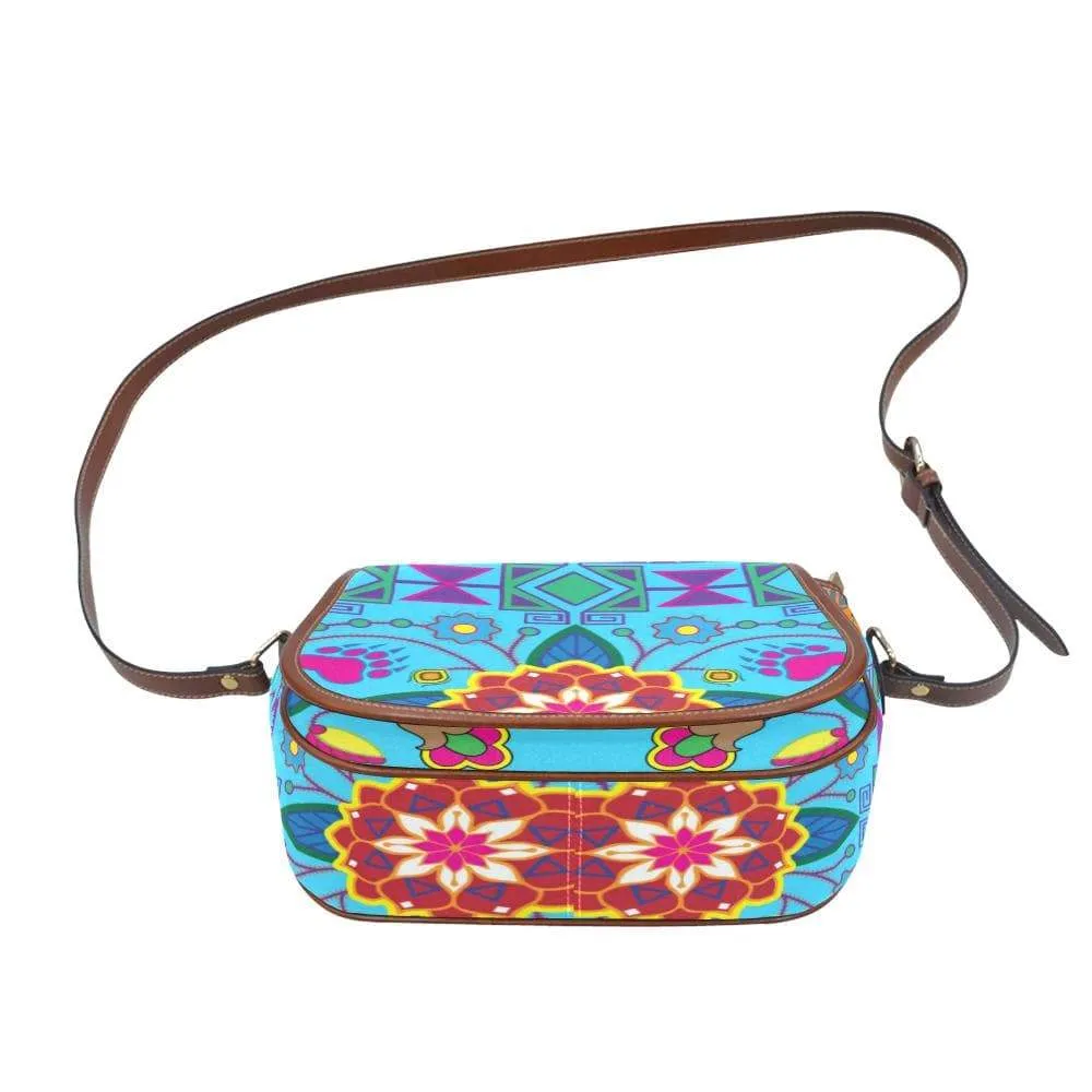 Geometric Floral Winter - Sky Blue Saddle Bag/Small