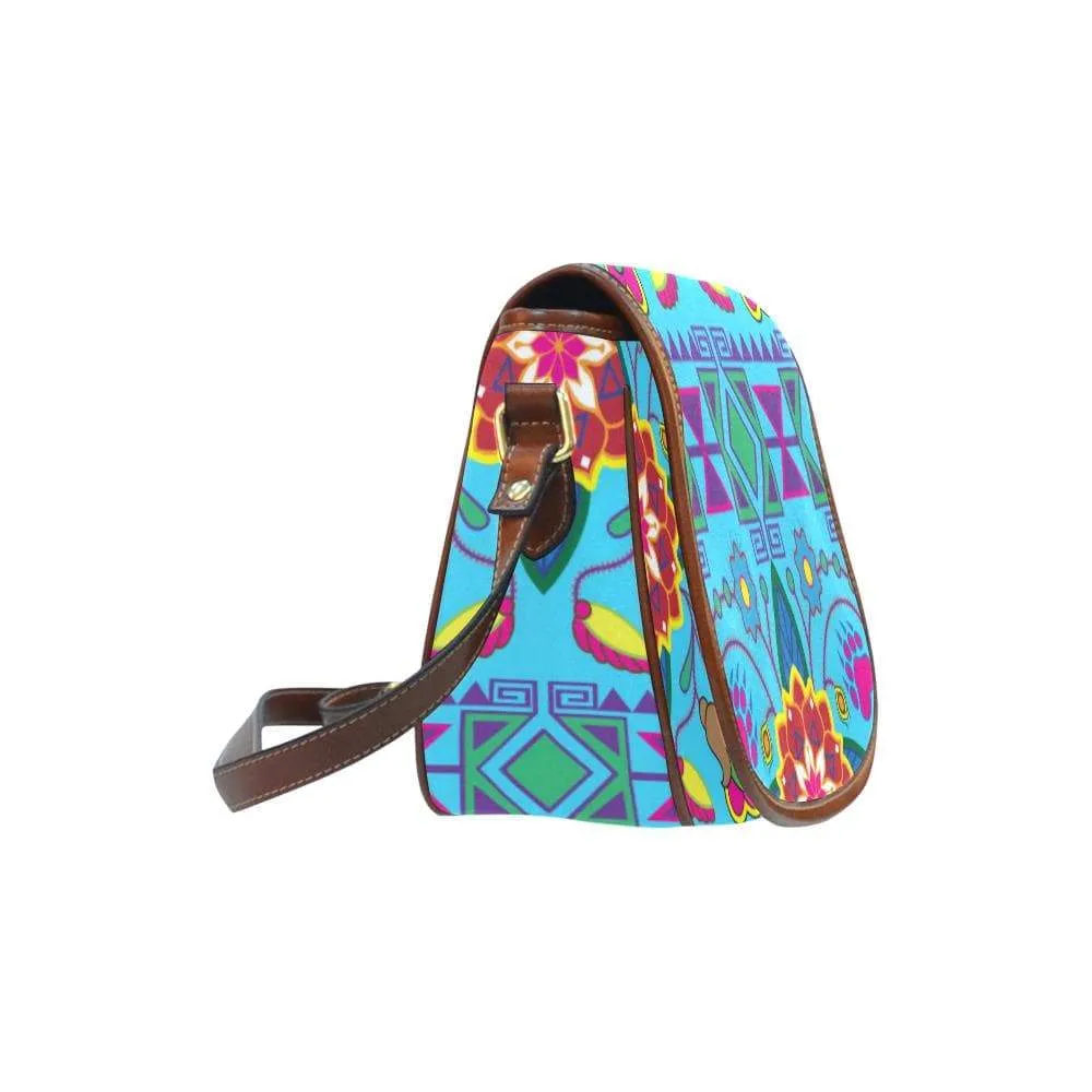 Geometric Floral Winter - Sky Blue Saddle Bag/Small