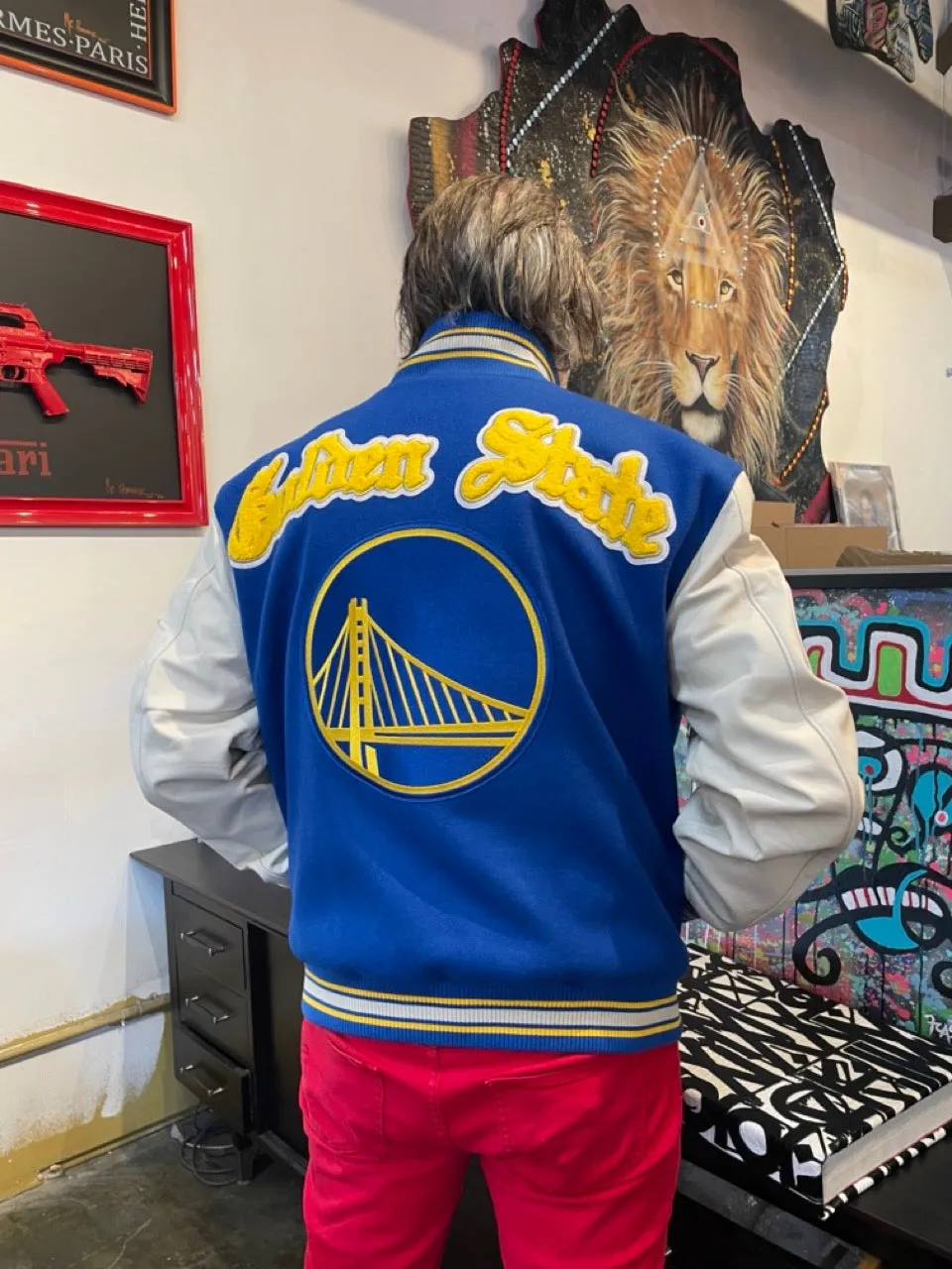 GOLDEN STATE WARRIORS 7TH CHAMPIONSHIP WOOL & LEATHER JACKET