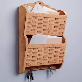Hanging Mail Organizer | Amish Wall Mount Mail Basket w/Key Hooks