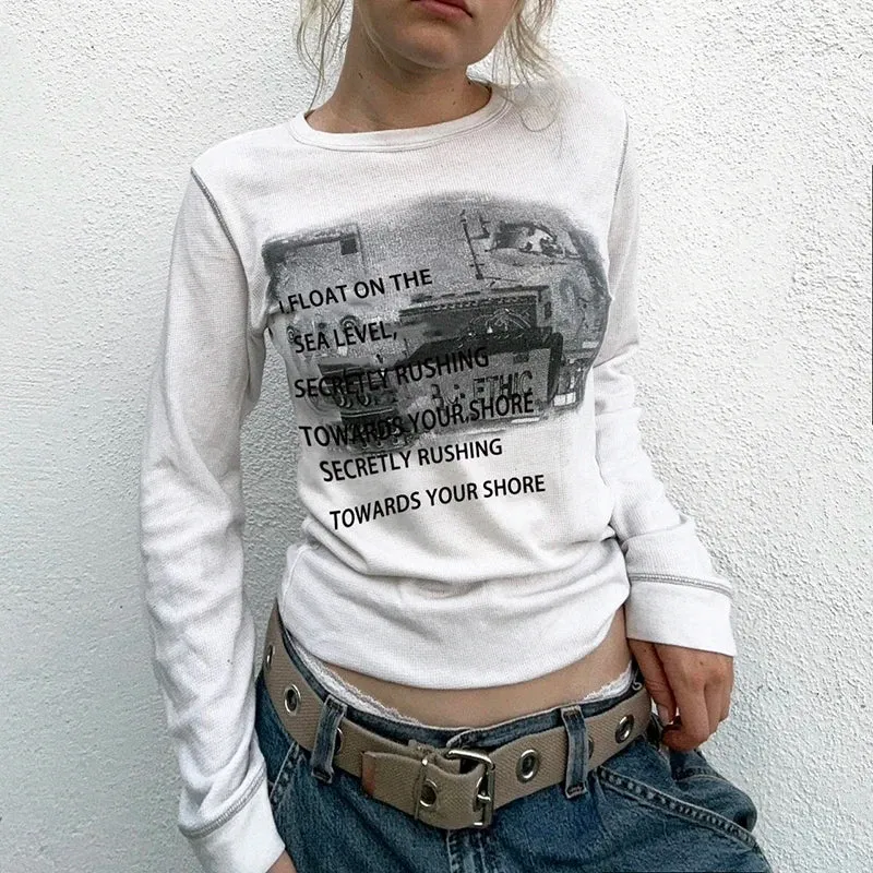 Harajuku Basic Long Sleeve Women's Tee Shirts Graphic Print T shirt Autumn Clothes Casual Top Street Sweats Pullover