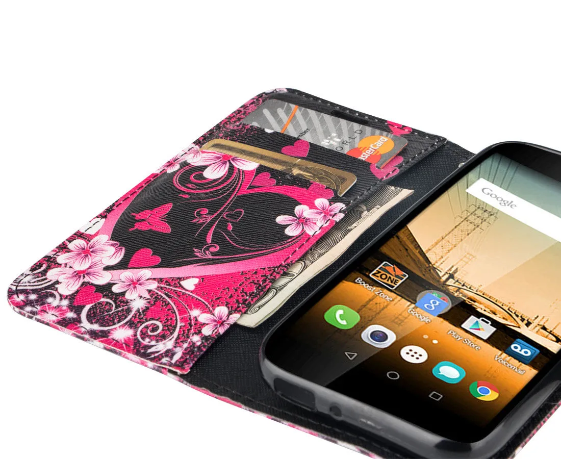 Huawei Union | Y538 Case, Wrist Strap Magnetic Flip Fold[Kickstand] Pu Leather Wallet Case with ID & Card Slots - Heart Butterflies