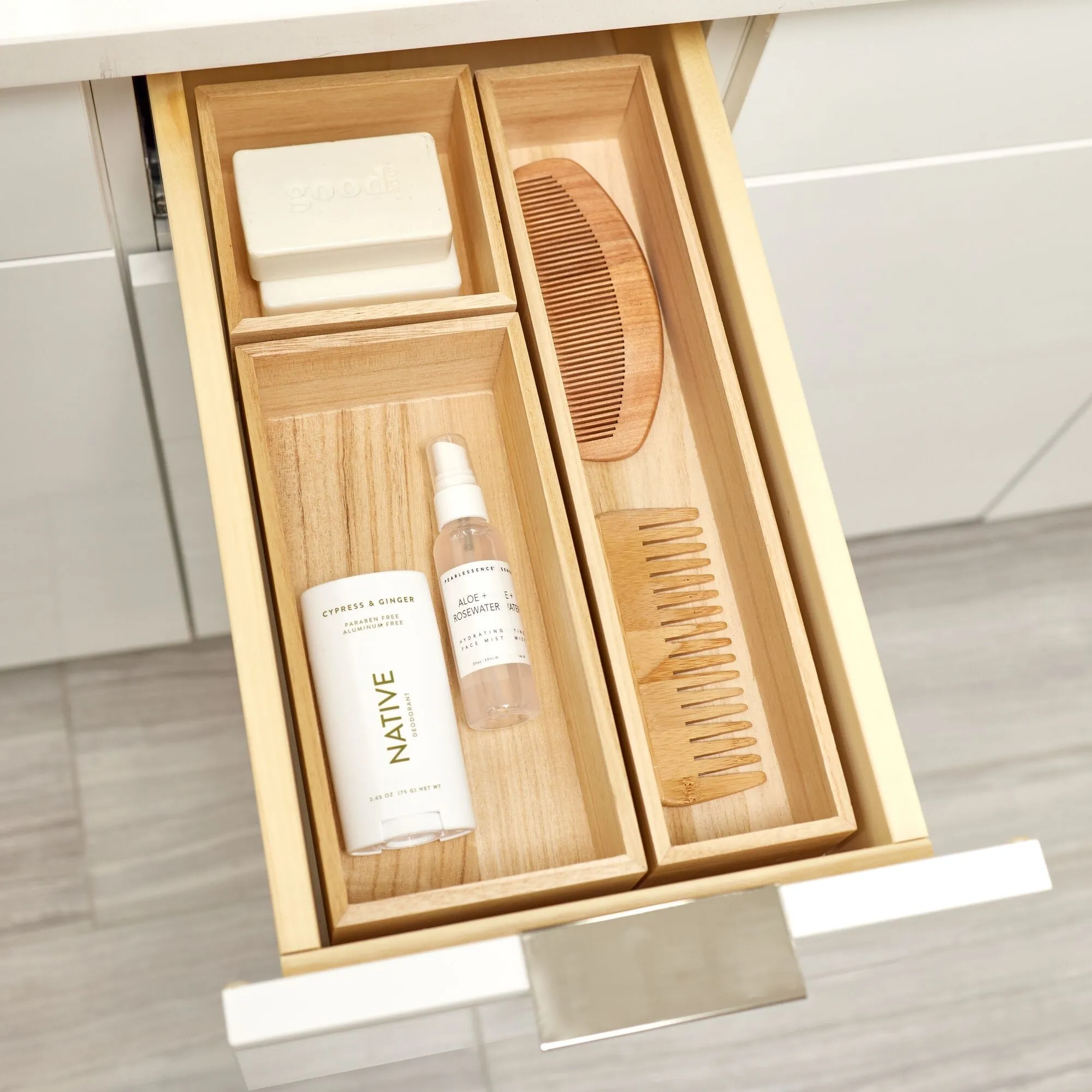 iDesign EcoWood Natural Paulownia Wood Drawer Organizer Bin