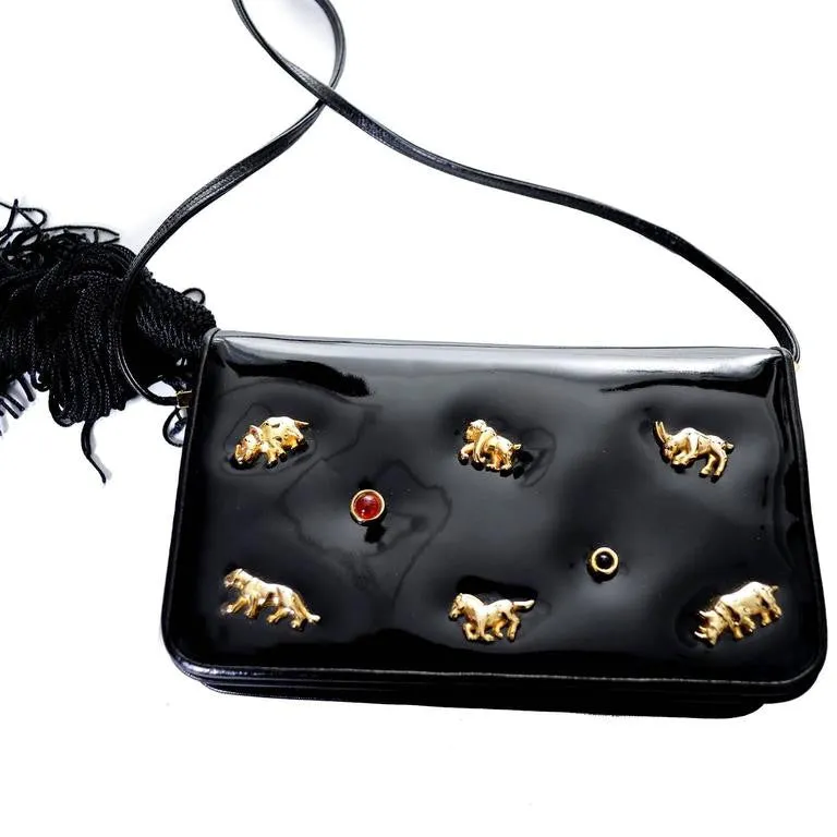 Judith Leiber Vintage Handbag Animals Horse Rhino Monkey Elephant Patent Leather