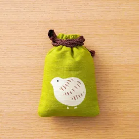 Katazome Small Talisman Bag - Quail -,  Drawstring Pouch,  Japanese traditional craft bag