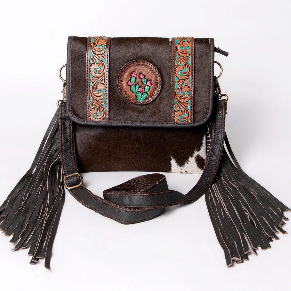 KBA126 - KBA126-CROSS BODY Hand Tooled Saddle Leather and Upcycled Canvas Ladies Bag 10.5x10 - KBA12