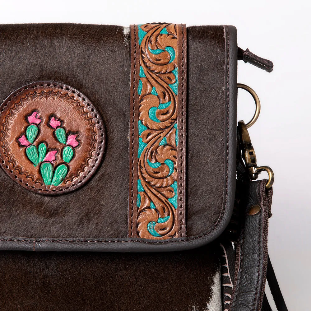 KBA126 - KBA126-CROSS BODY Hand Tooled Saddle Leather and Upcycled Canvas Ladies Bag 10.5x10 - KBA12