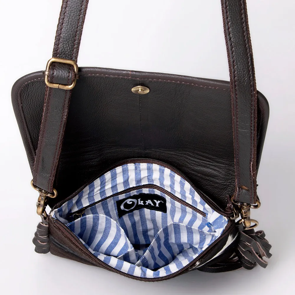KBA126 - KBA126-CROSS BODY Hand Tooled Saddle Leather and Upcycled Canvas Ladies Bag 10.5x10 - KBA12