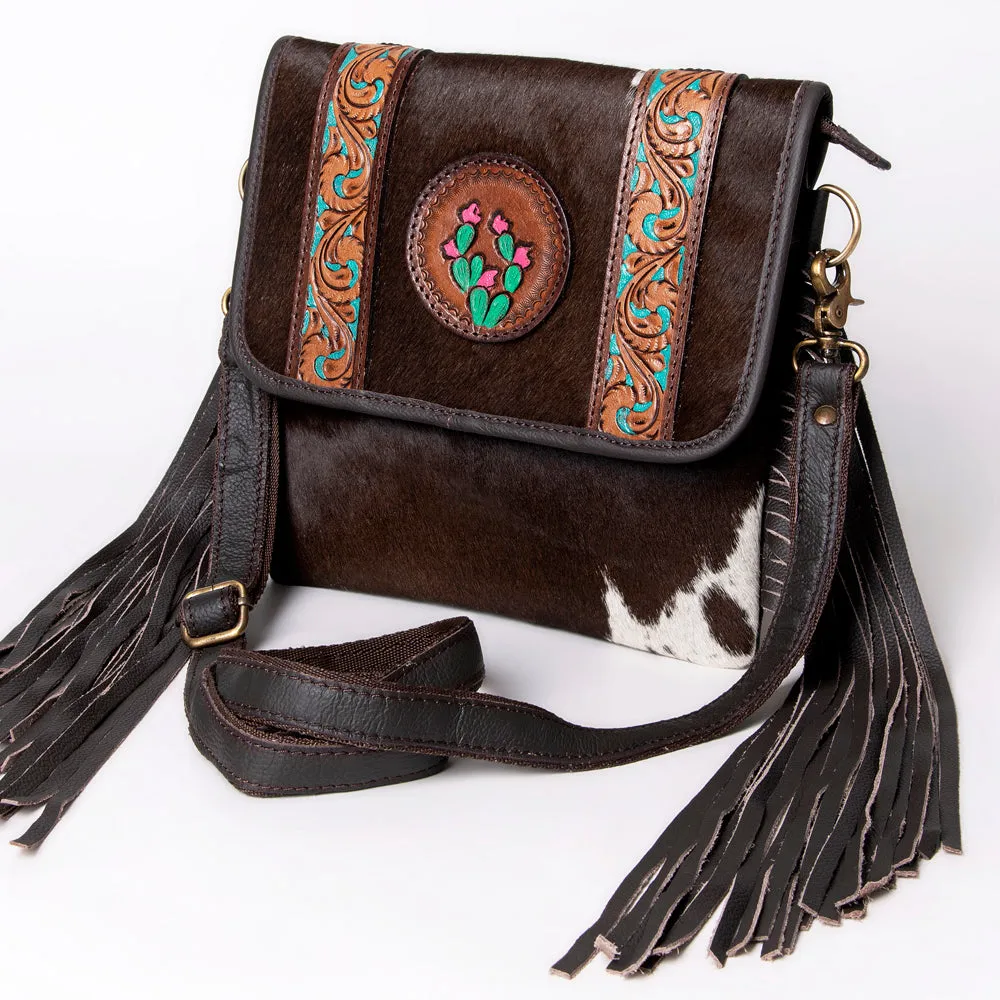 KBA126 - KBA126-CROSS BODY Hand Tooled Saddle Leather and Upcycled Canvas Ladies Bag 10.5x10 - KBA12