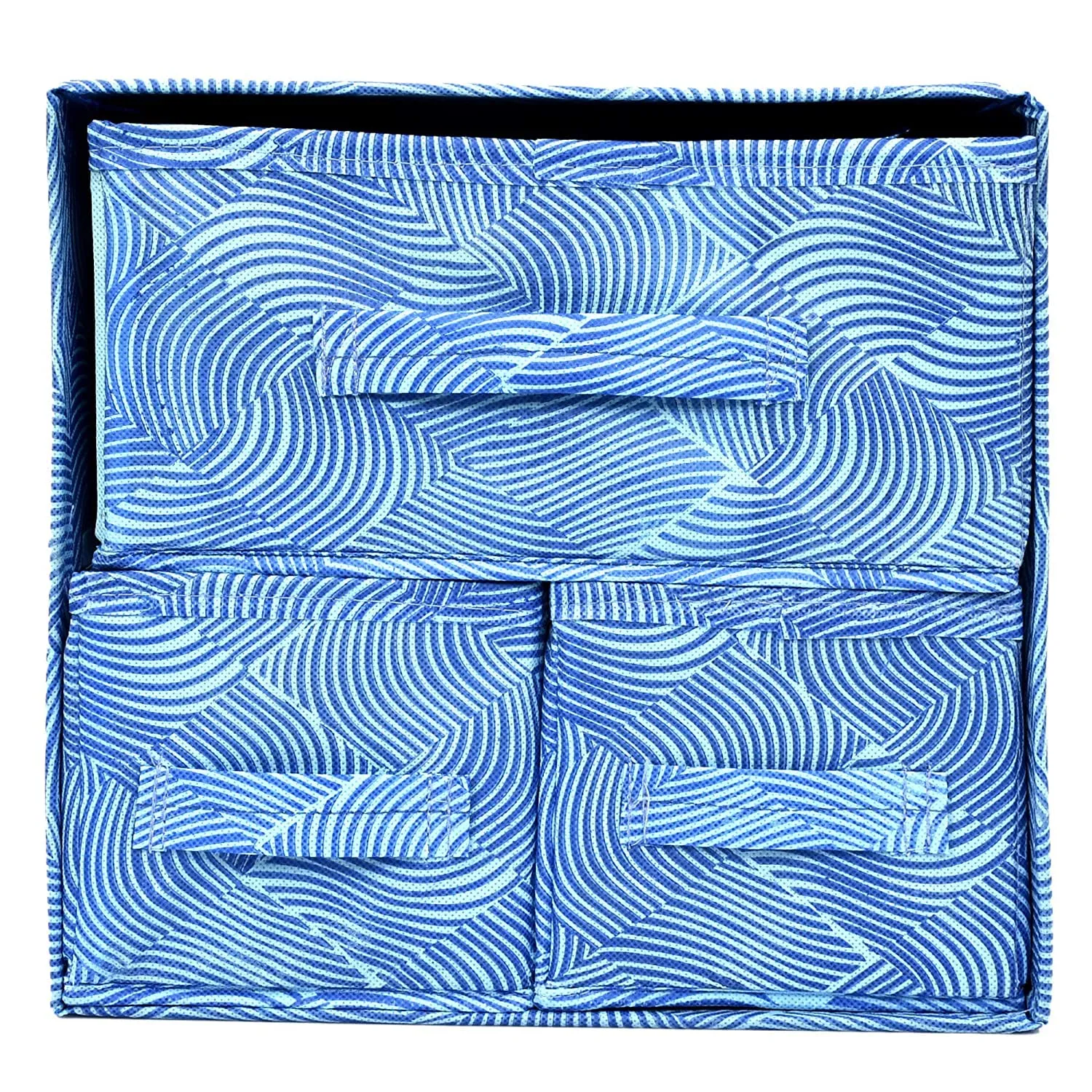 Kuber Industries Lehariya Printed 3 Drawers Foldable Non-Woven Dressing/Jewllery/Makeup Organizer Box (Blue)-HS43KUBMART26840