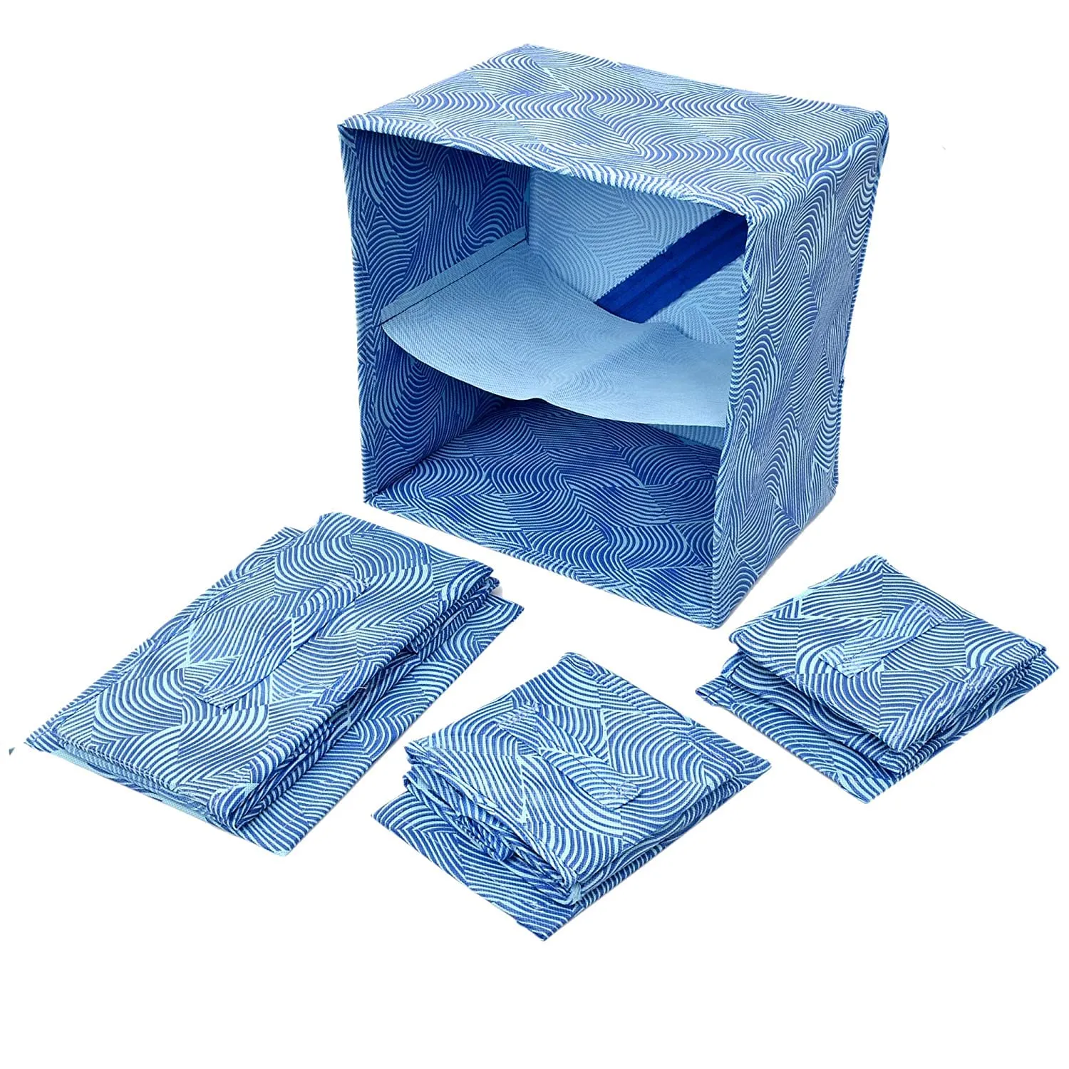 Kuber Industries Lehariya Printed 3 Drawers Foldable Non-Woven Dressing/Jewllery/Makeup Organizer Box (Blue)-HS43KUBMART26840
