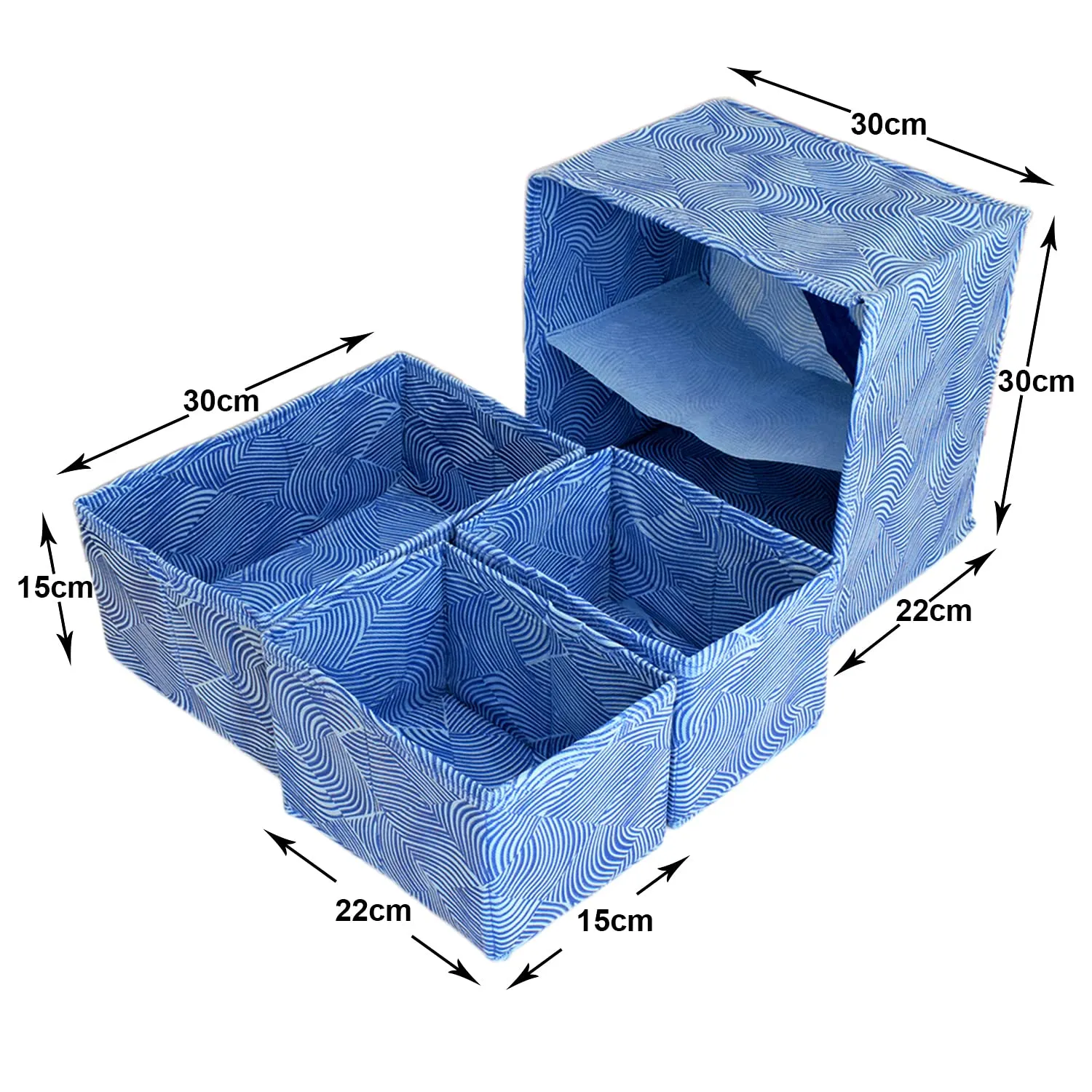 Kuber Industries Lehariya Printed 3 Drawers Foldable Non-Woven Dressing/Jewllery/Makeup Organizer Box (Blue)-HS43KUBMART26840