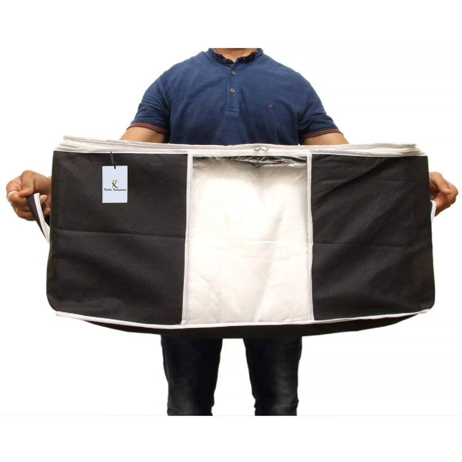 Kuber Industries Underbed Storage Bag|Storage Organiser|Blanket Cover Set of 2 (Black)