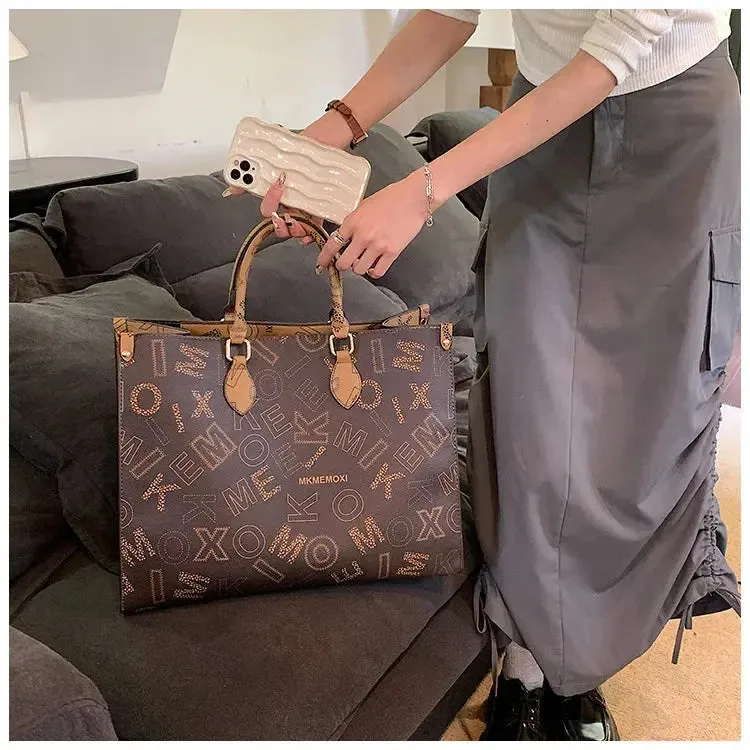 large capacity designer shopping bag  Big Women Tote Large Capacity Shopping Bag Female Designer Purses And Handbags 2023 Luxury Vintage Brown Leather Ladies Handbag