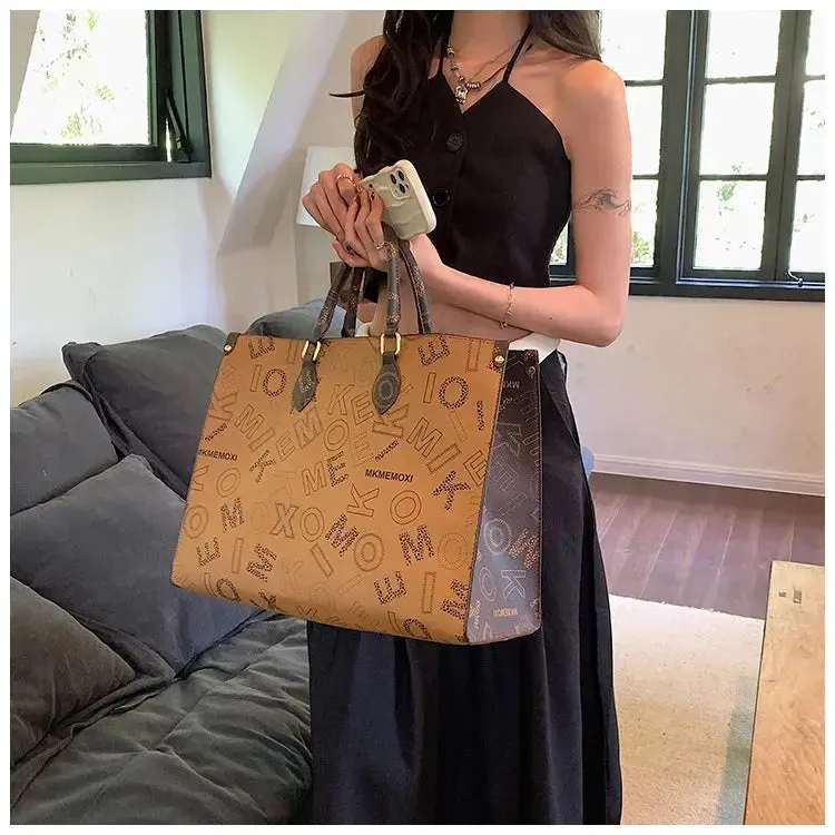 large capacity designer shopping bag  Big Women Tote Large Capacity Shopping Bag Female Designer Purses And Handbags 2023 Luxury Vintage Brown Leather Ladies Handbag