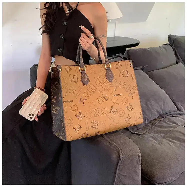 large capacity designer shopping bag  Big Women Tote Large Capacity Shopping Bag Female Designer Purses And Handbags 2023 Luxury Vintage Brown Leather Ladies Handbag