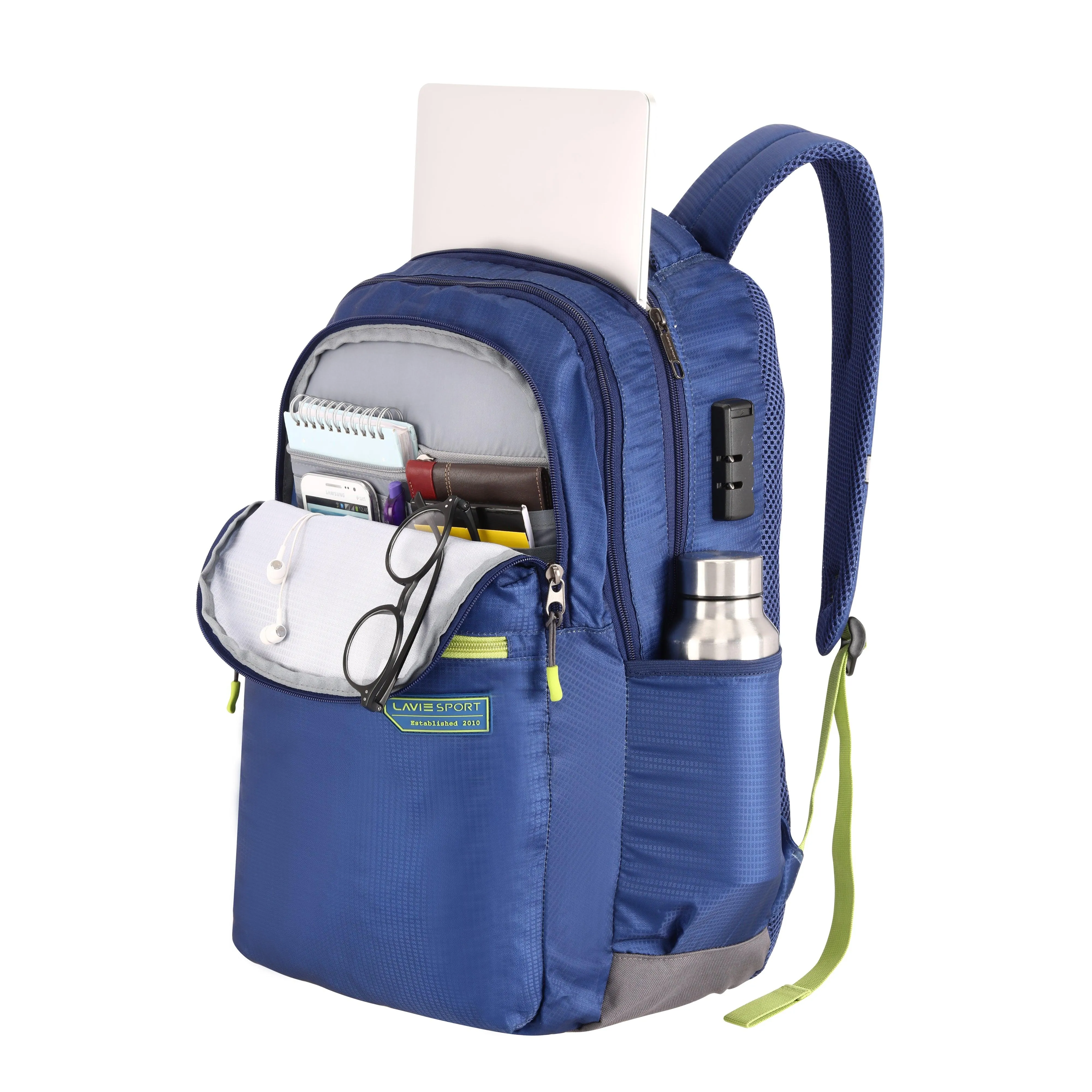 Lavie Sport Axis 31L Laptop Backpack with Raincover & Combi-lock For Men & Women|Boys & Girls Royal Blue
