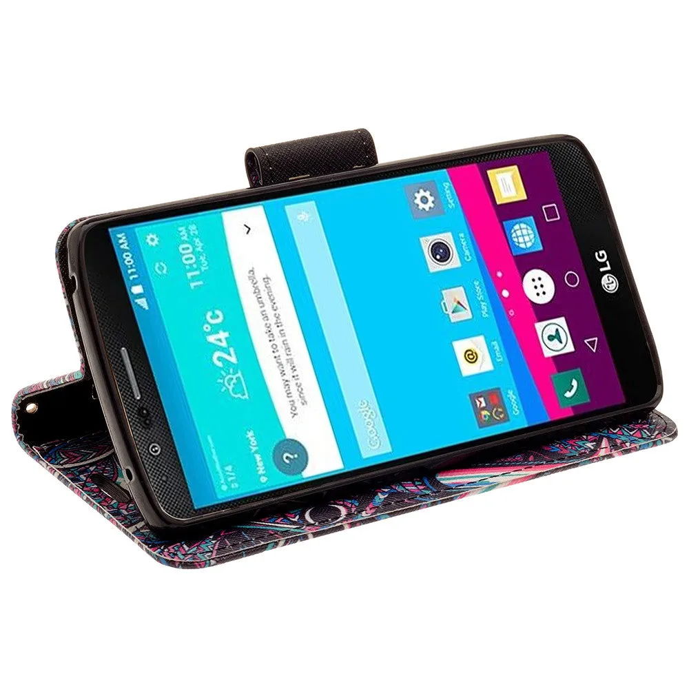 LG V10 Case, Wrist Strap Magnetic Fold[Kickstand] Pu Leather Wallet Case with ID & Credit Card Slots for LG V10 - Tribal Elephant