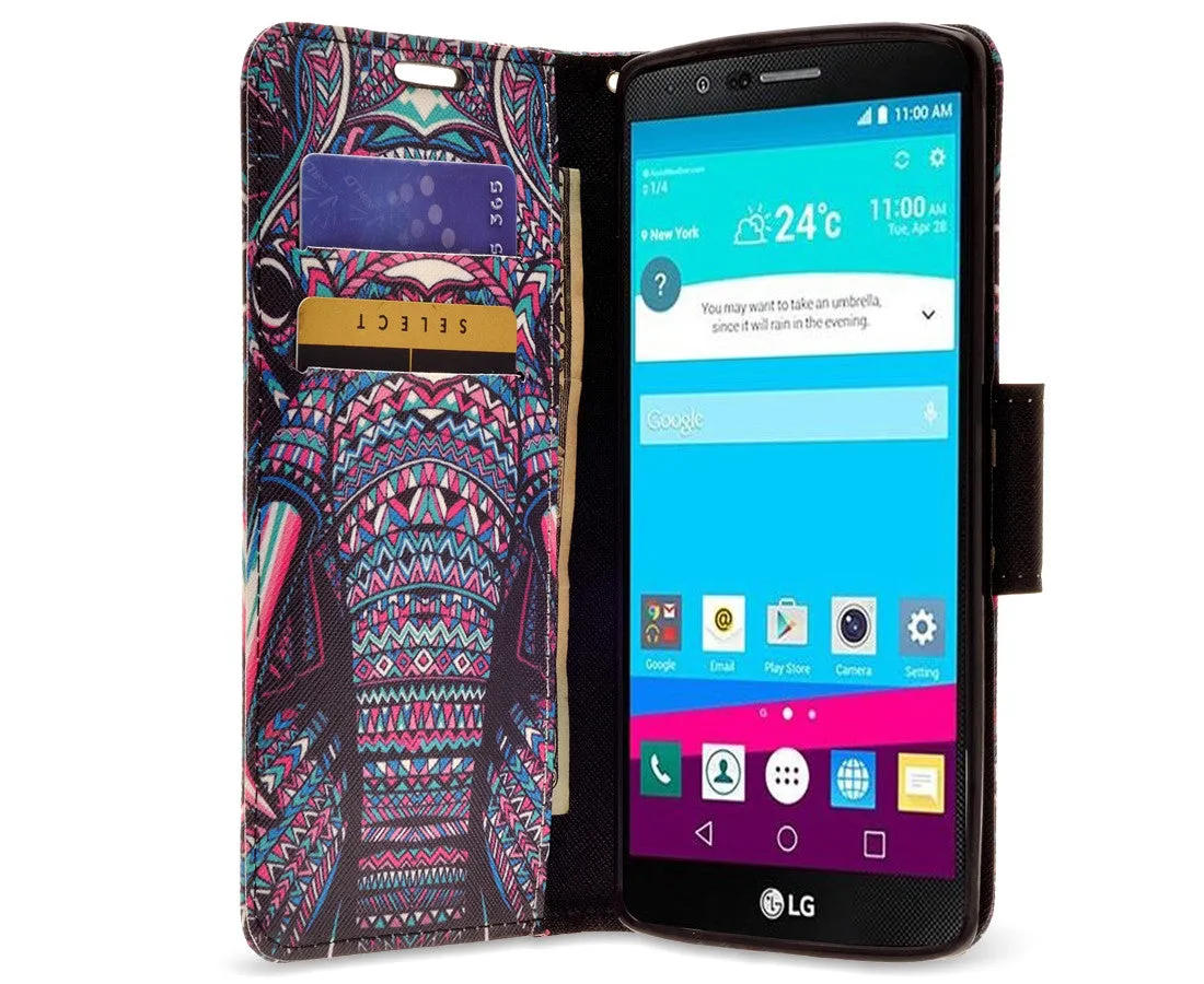 LG V10 Case, Wrist Strap Magnetic Fold[Kickstand] Pu Leather Wallet Case with ID & Credit Card Slots for LG V10 - Tribal Elephant